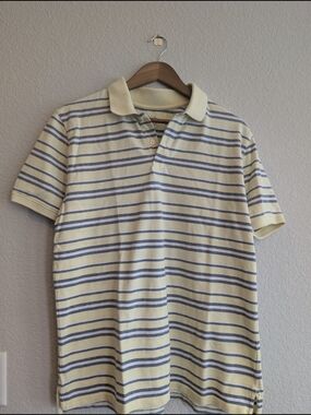 St. John's Bay Sz M Legacy Men's Pale Yellow Spring SummerPolo with Gray Stripes